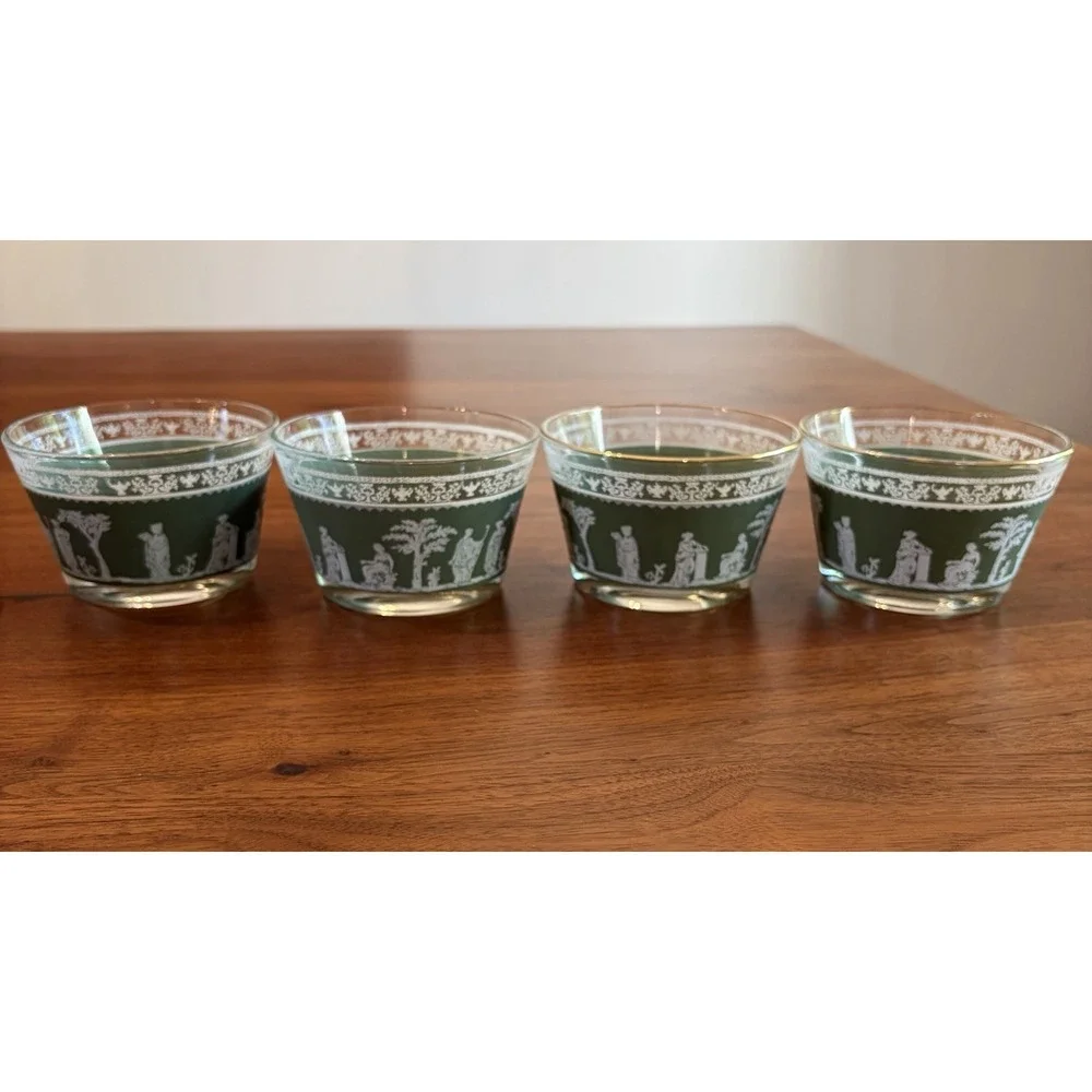 Set of 4 Vintage Jeanette Hellenic Green Wedgewood Jasperware Dessert Cups MCM